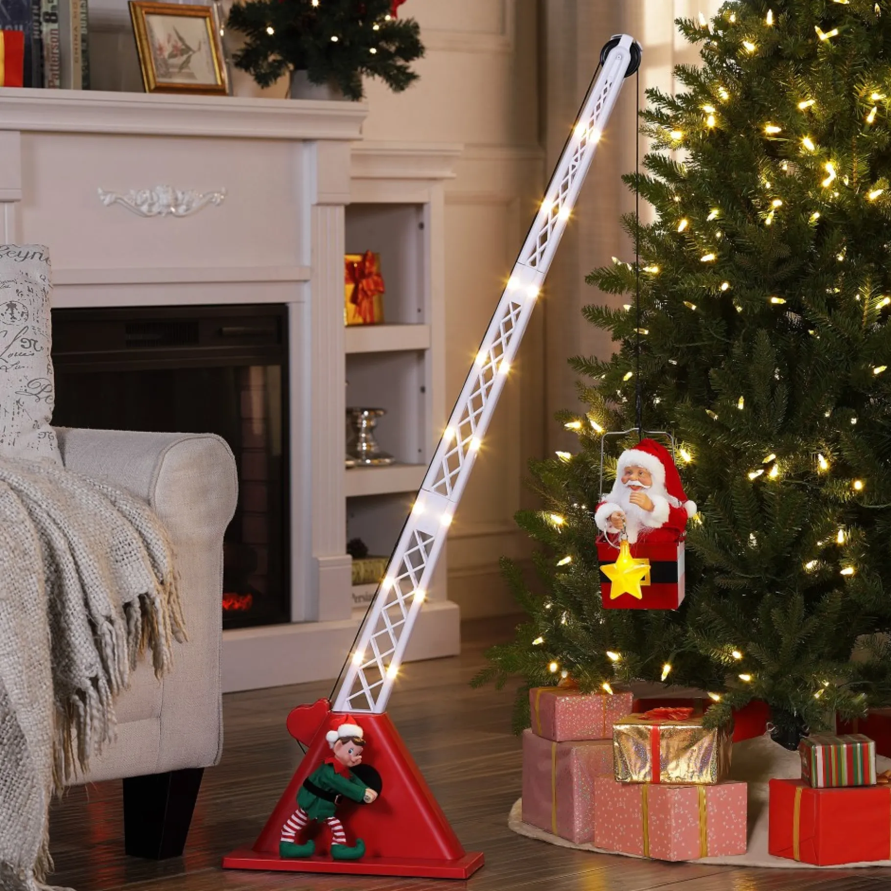 Online 44" Animated Christmas Crane - White Santa Musical Decor