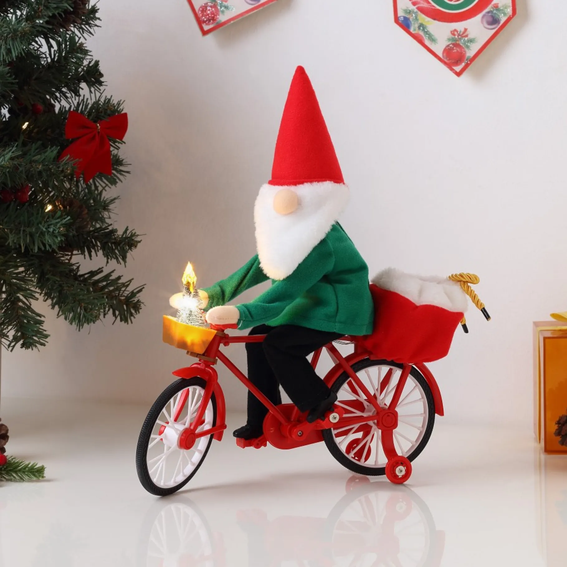 New 11" Animated Cycling Gnome Musical Decor