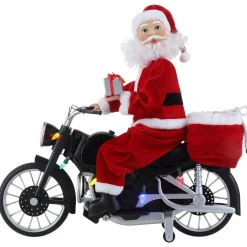 Flash Sale 20" Animated Motorcycling Santa - White Musical Decor