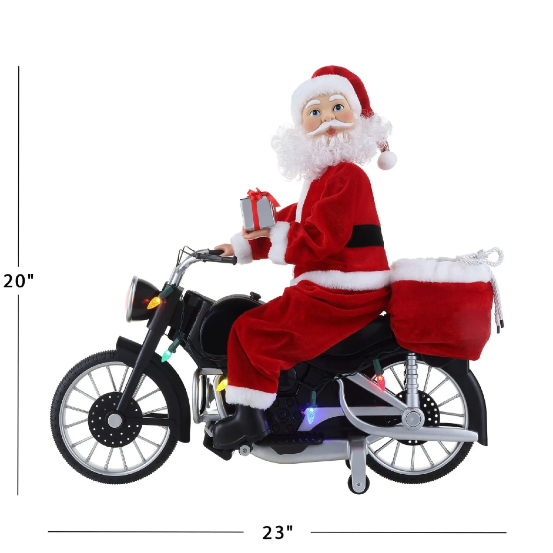 Flash Sale 20" Animated Motorcycling Santa - White Musical Decor