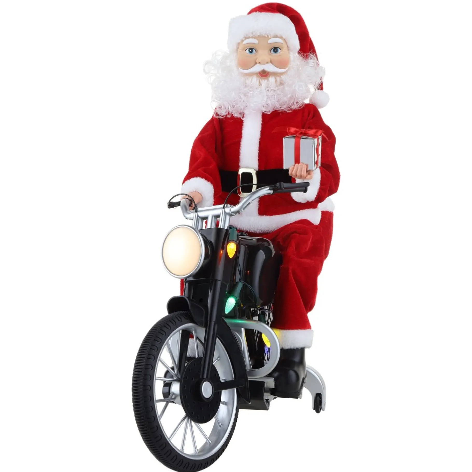 Flash Sale 20" Animated Motorcycling Santa - White Musical Decor
