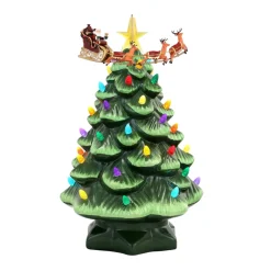 New 14" Animated Nostalgic Ceramic Tree - Santa's Sleigh Green Ceramic Trees