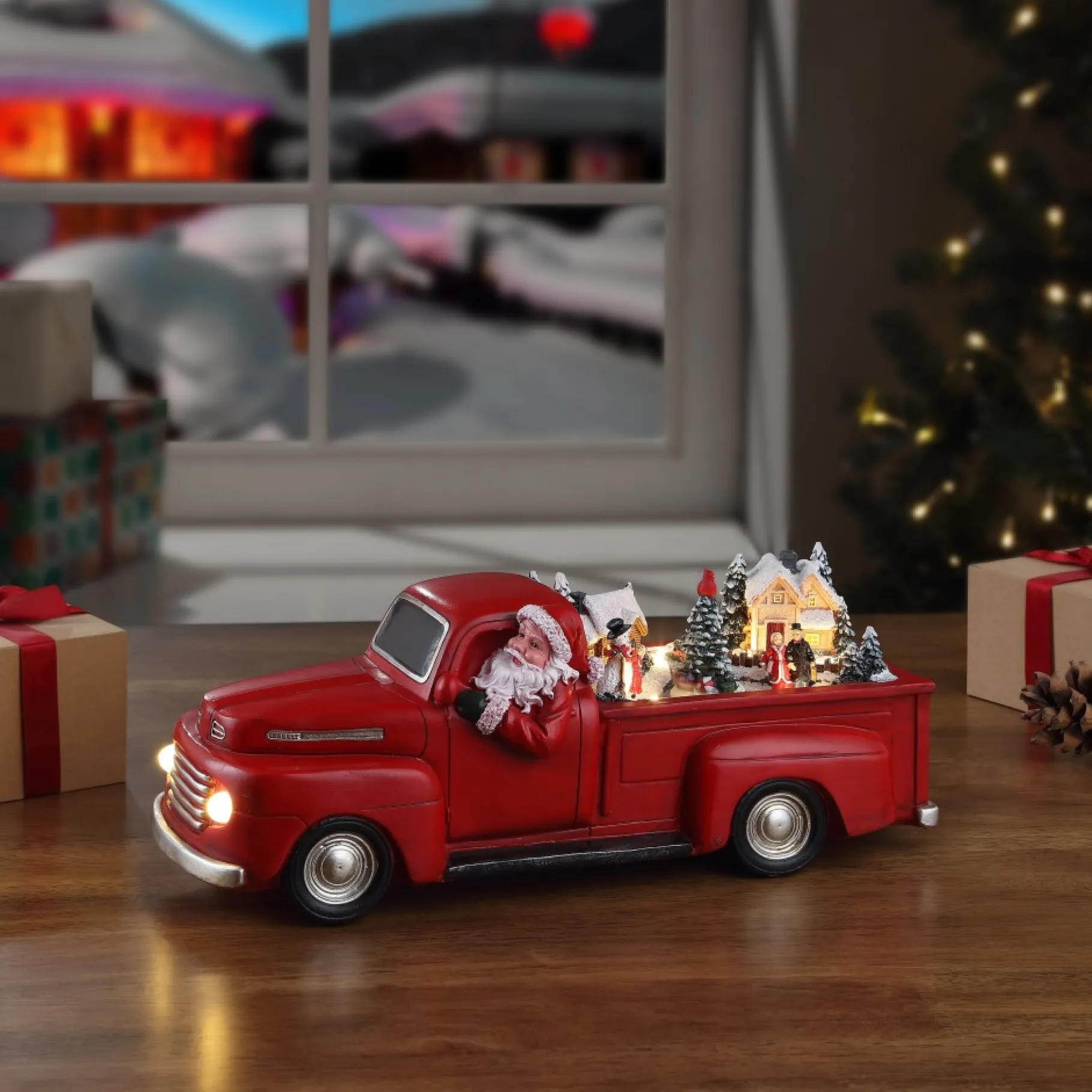 Fashion 14" Animated Nostalgic Red Truck - White Santa Musical Decor