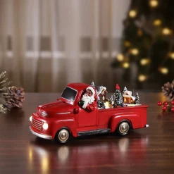 Hot 11" Animated Nostalgic Red Truck - Black Santa Trains & Trucks