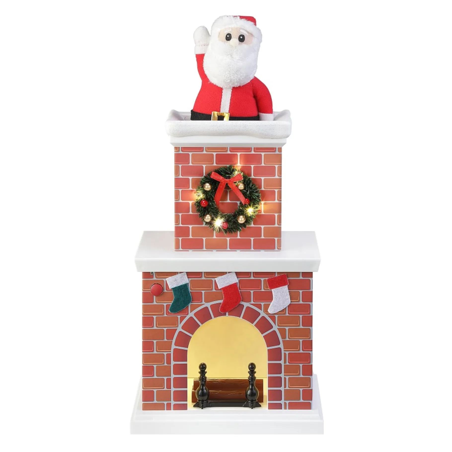 Hot 16" Animated Santa In Chimney - White Musical Decor