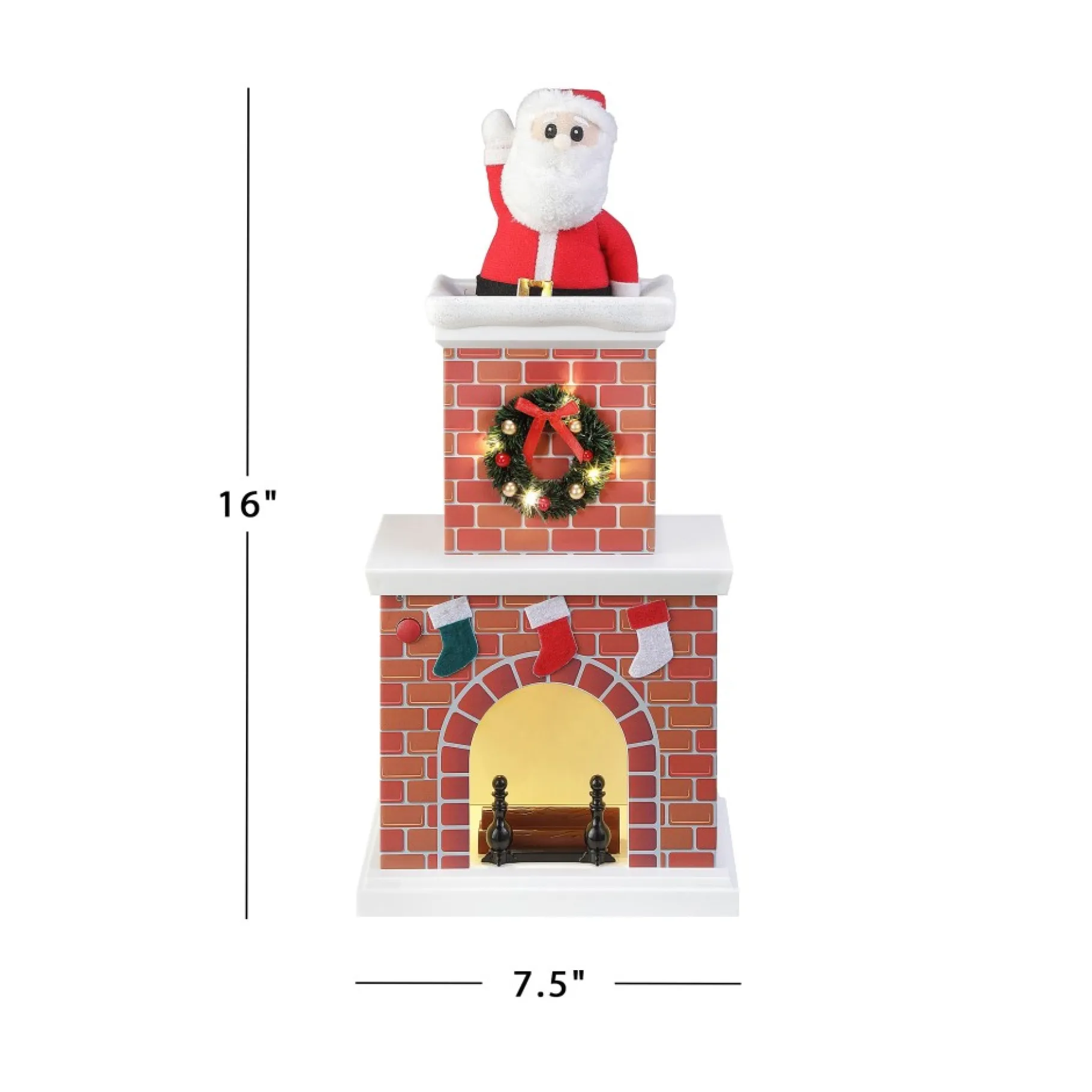 Hot 16" Animated Santa In Chimney - White Musical Decor