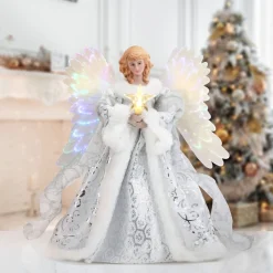 Discount 12" Fiber Optic Animated Tree Topper - White Angel Tree Toppers