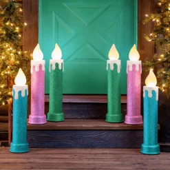 Clearance 24" Glitter Blow Mold Candle - Set Of 2 Pink Blow Molds