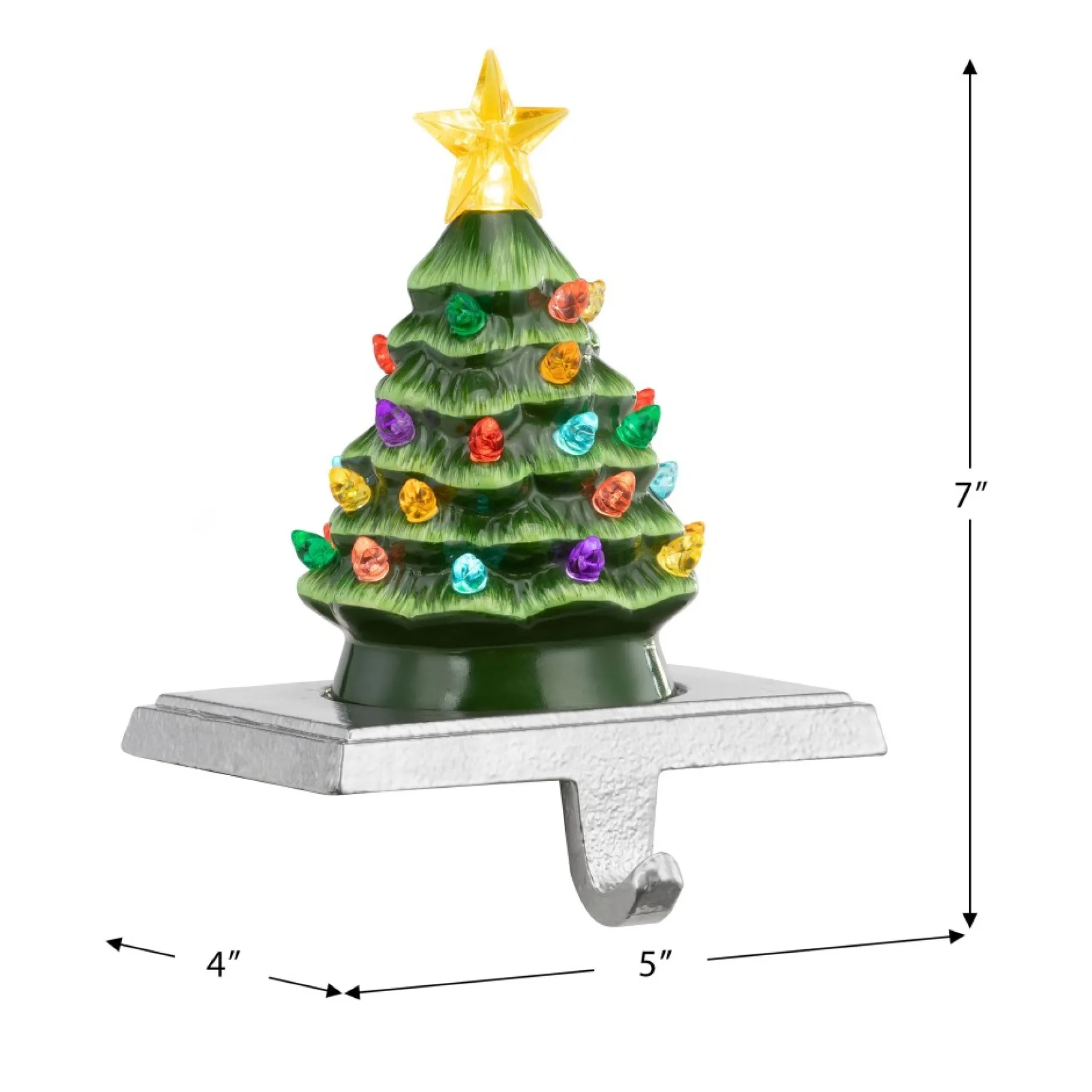 Best 5" Illuminated Ceramic Stocking Hanger - Green Tree Green Ceramic Trees