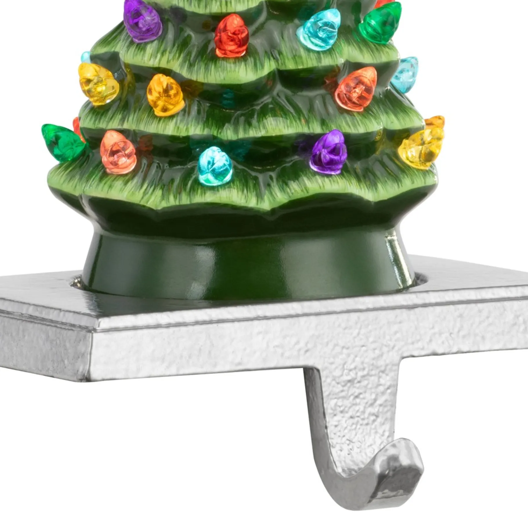 Best 5" Illuminated Ceramic Stocking Hanger - Green Tree Green Ceramic Trees