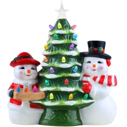 Hot 12" Mr & Mrs Snowman Nostalgic Ceramic Tree Green Ceramic Trees