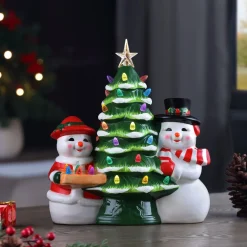 Hot 12" Mr & Mrs Snowman Nostalgic Ceramic Tree Green Ceramic Trees