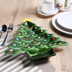 Cheap 14.25'' Nostalgic Ceramic Tree Dip Platter - Green Green Ceramic Trees
