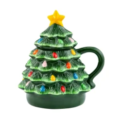 Cheap 6" Nostalgic Ceramic Tree Lidded Mug Green Ceramic Trees