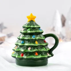 Cheap 6" Nostalgic Ceramic Tree Lidded Mug Green Ceramic Trees