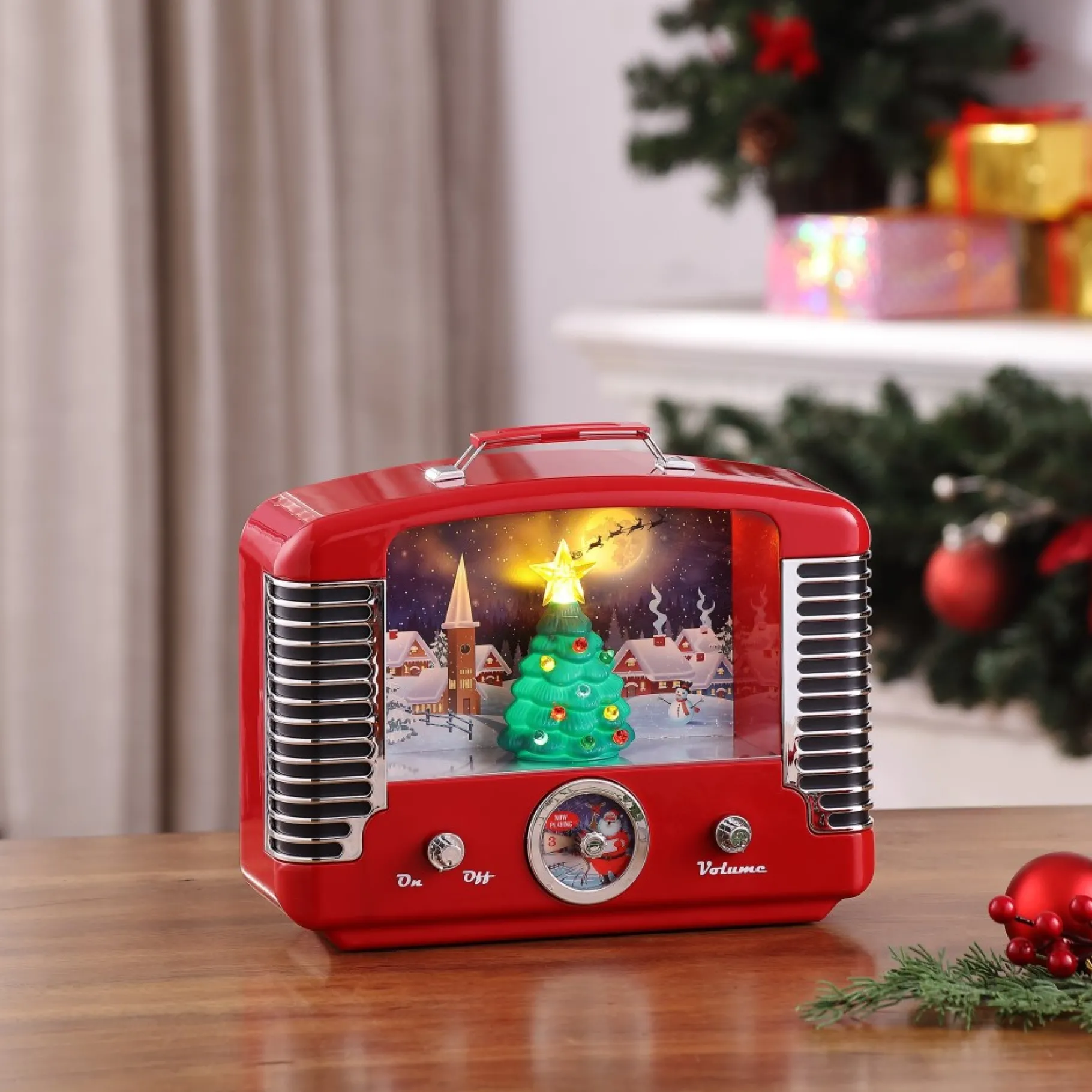 Hot 12" Nostalgic Tree Radio - Red Musical Decor