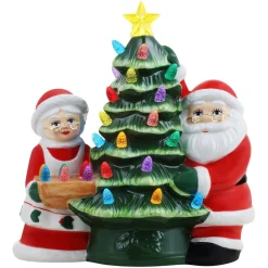 Discount 9.25" Santa & Mrs. Claus Nostalgic Ceramic Tree Green Ceramic Trees