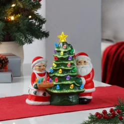Discount 9.25" Santa & Mrs. Claus Nostalgic Ceramic Tree Green Ceramic Trees