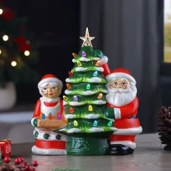 Cheap 12" Santa & Mrs Claus Nostalgic Ceramic Tree Green Ceramic Trees
