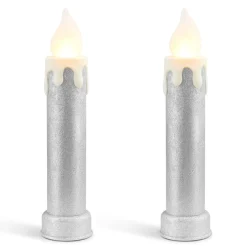 Fashion 24" Set Of 2 Blow Mold Candles - Silver Blow Molds