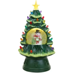 New 12.5" Snow Globe Nostalgic Tree - Snowman Green Ceramic Trees