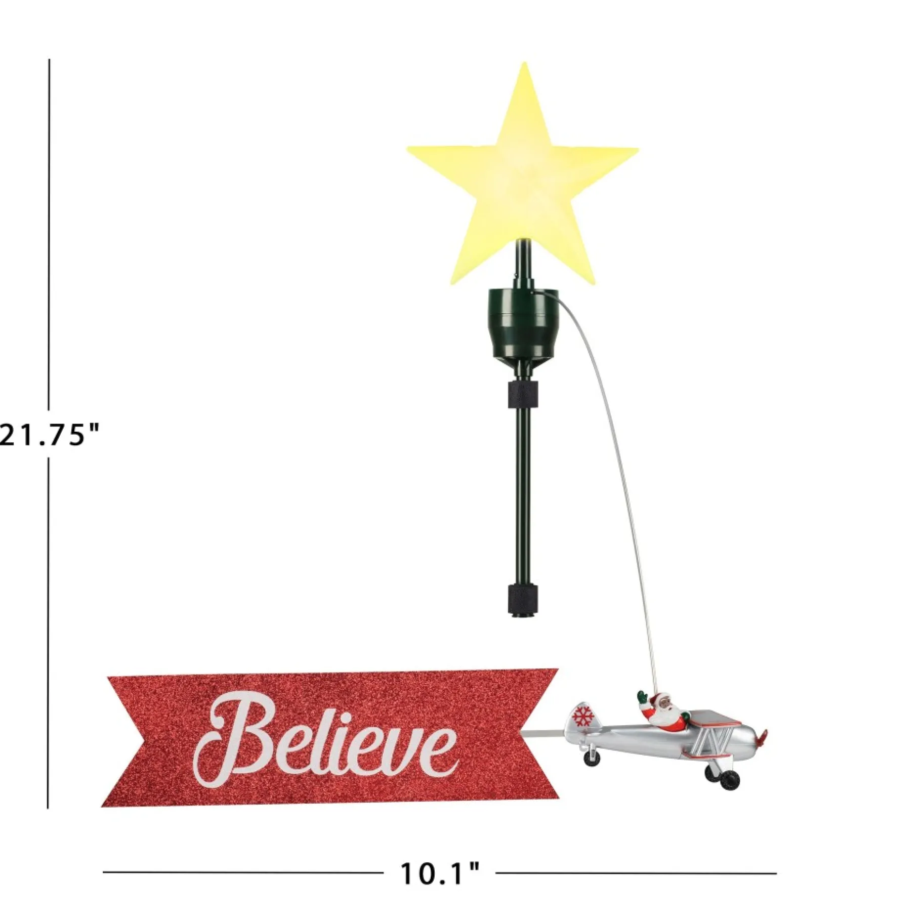 Store Animated Biplane Tree Topper With Banner - Black Santa Tree Toppers