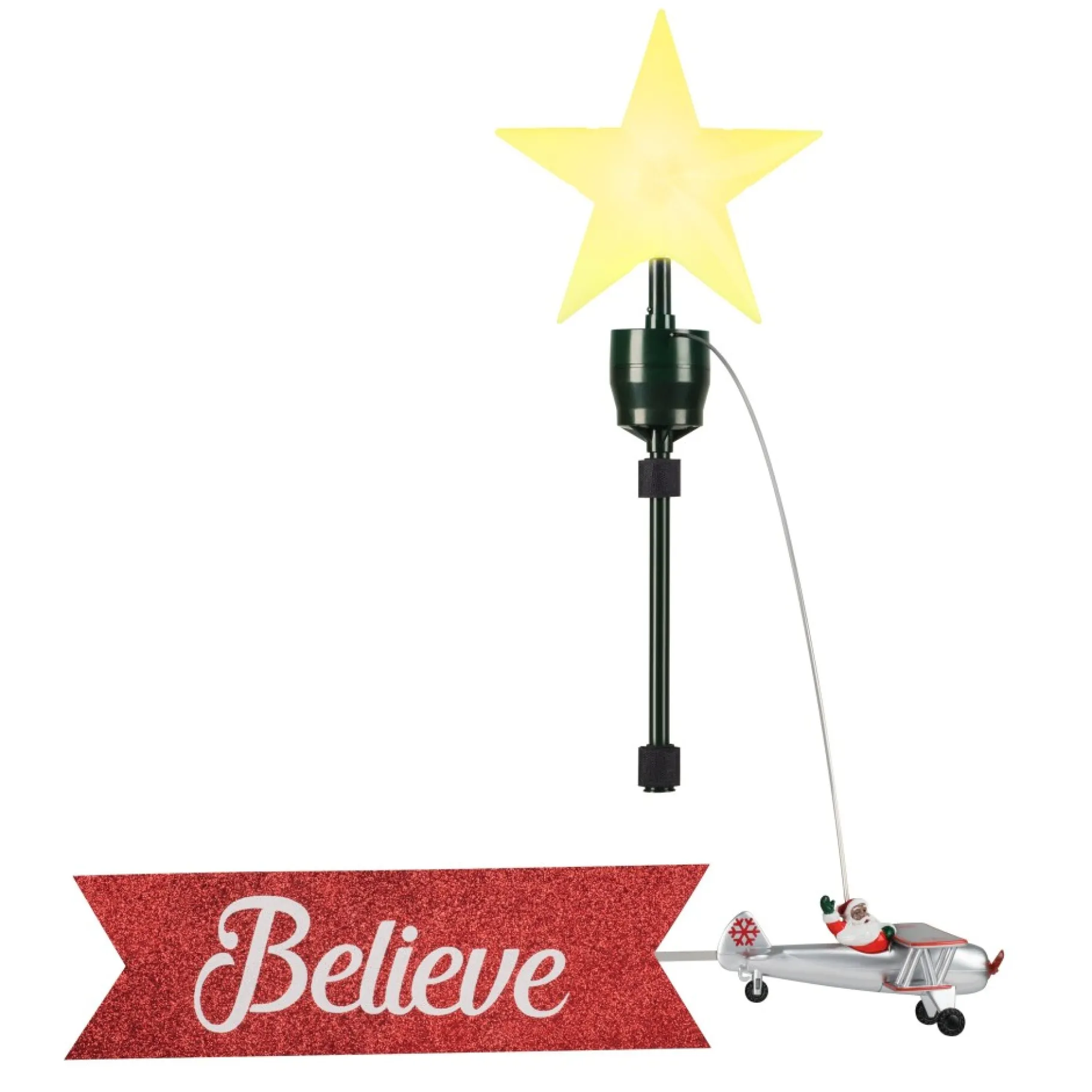 Store Animated Biplane Tree Topper With Banner - Black Santa Tree Toppers