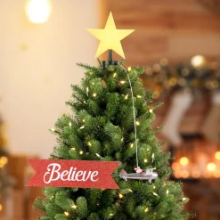 Discount Animated Biplane Tree Topper With Banner - White Santa Tree Toppers