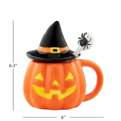 Store Mr. Halloween Lidded Jack-O-Lantern Mug With Spoon Mugs