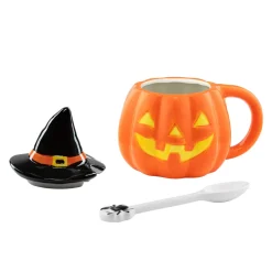 Store Mr. Halloween Lidded Jack-O-Lantern Mug With Spoon Mugs