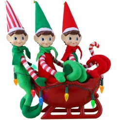 Hot Musical Tabletop Elves In Sleigh Musical Decor