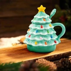 Shop Nostalgic Ceramic Tree Lidded Mug With Spoon - Seafoam Mugs