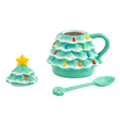 Shop Nostalgic Ceramic Tree Lidded Mug With Spoon - Seafoam Mugs