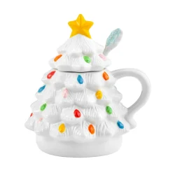 Sale Nostalgic Ceramic Tree Lidded Mug With Spoon - White Mugs