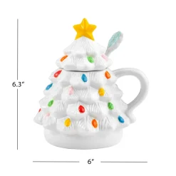 Sale Nostalgic Ceramic Tree Lidded Mug With Spoon - White Mugs