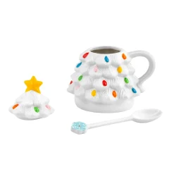 Sale Nostalgic Ceramic Tree Lidded Mug With Spoon - White Mugs