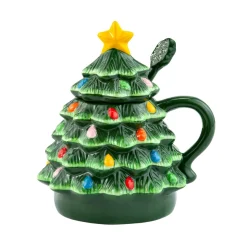Outlet Nostalgic Ceramic Tree Lidded Mug With Spoon - Green Green Ceramic Trees