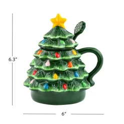 Outlet Nostalgic Ceramic Tree Lidded Mug With Spoon - Green Green Ceramic Trees