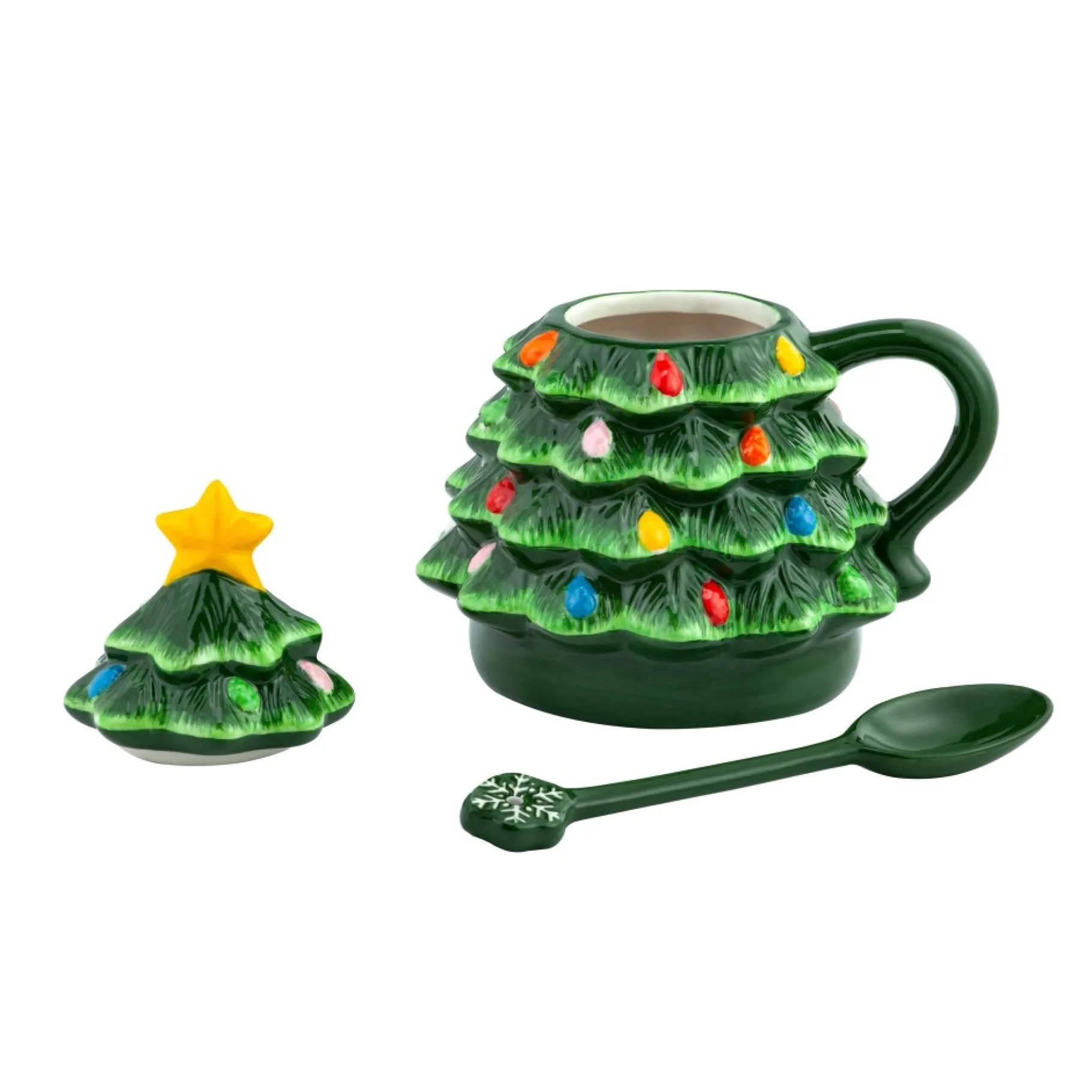 Outlet Nostalgic Ceramic Tree Lidded Mug With Spoon - Green Green Ceramic Trees