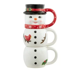 Clearance 12Oz Set Of 3 Ceramic Stacking Mugs - Snowman Mugs