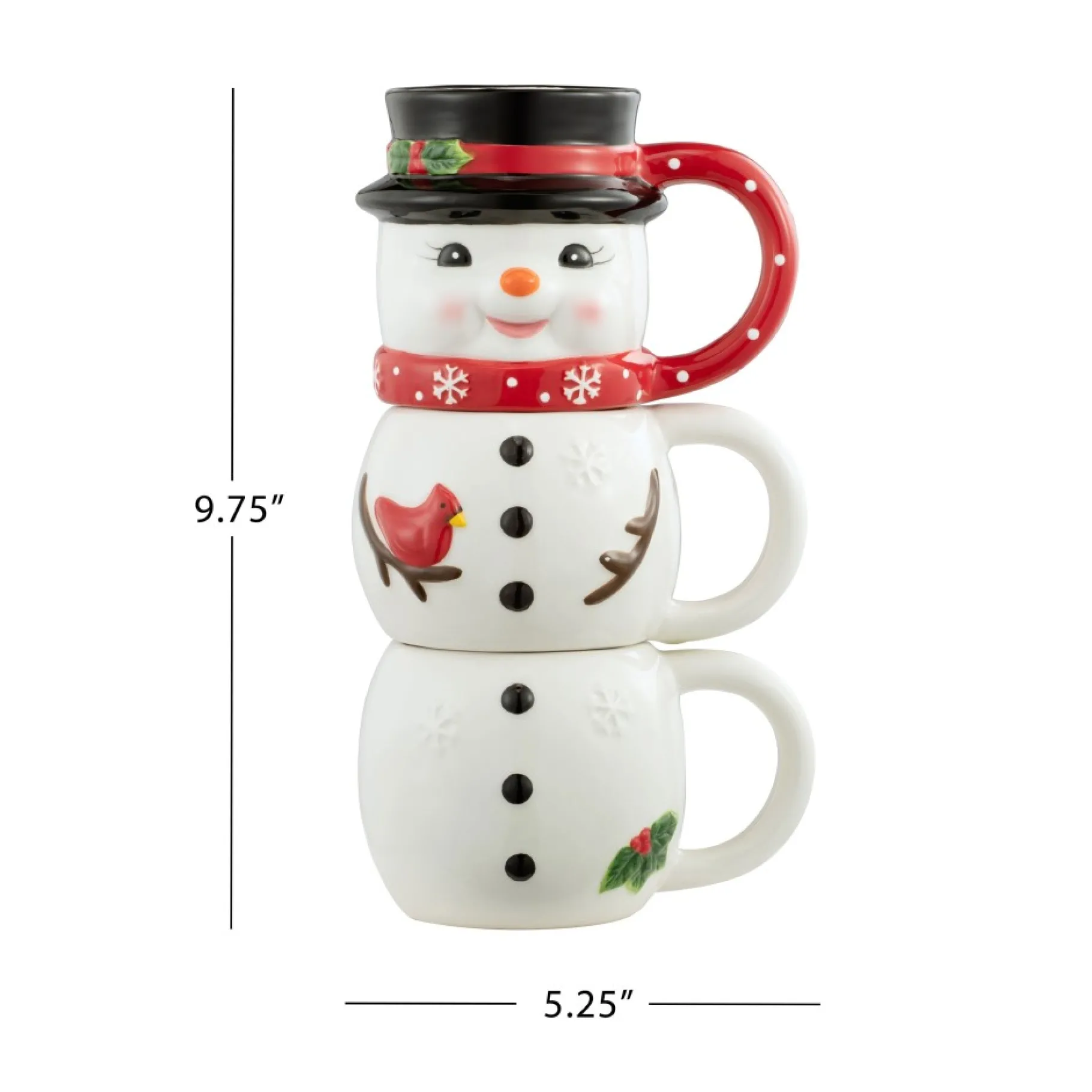 Clearance 12Oz Set Of 3 Ceramic Stacking Mugs - Snowman Mugs