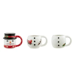 Clearance 12Oz Set Of 3 Ceramic Stacking Mugs - Snowman Mugs