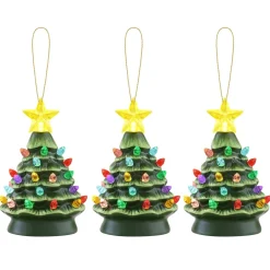 Discount Set Of 3 Nostalgic Ceramic Tree Ornaments - Green Ornaments