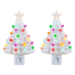 Cheap Set Of 2 Nostalgic Ceramic Tree Nightlights - White Night Lights