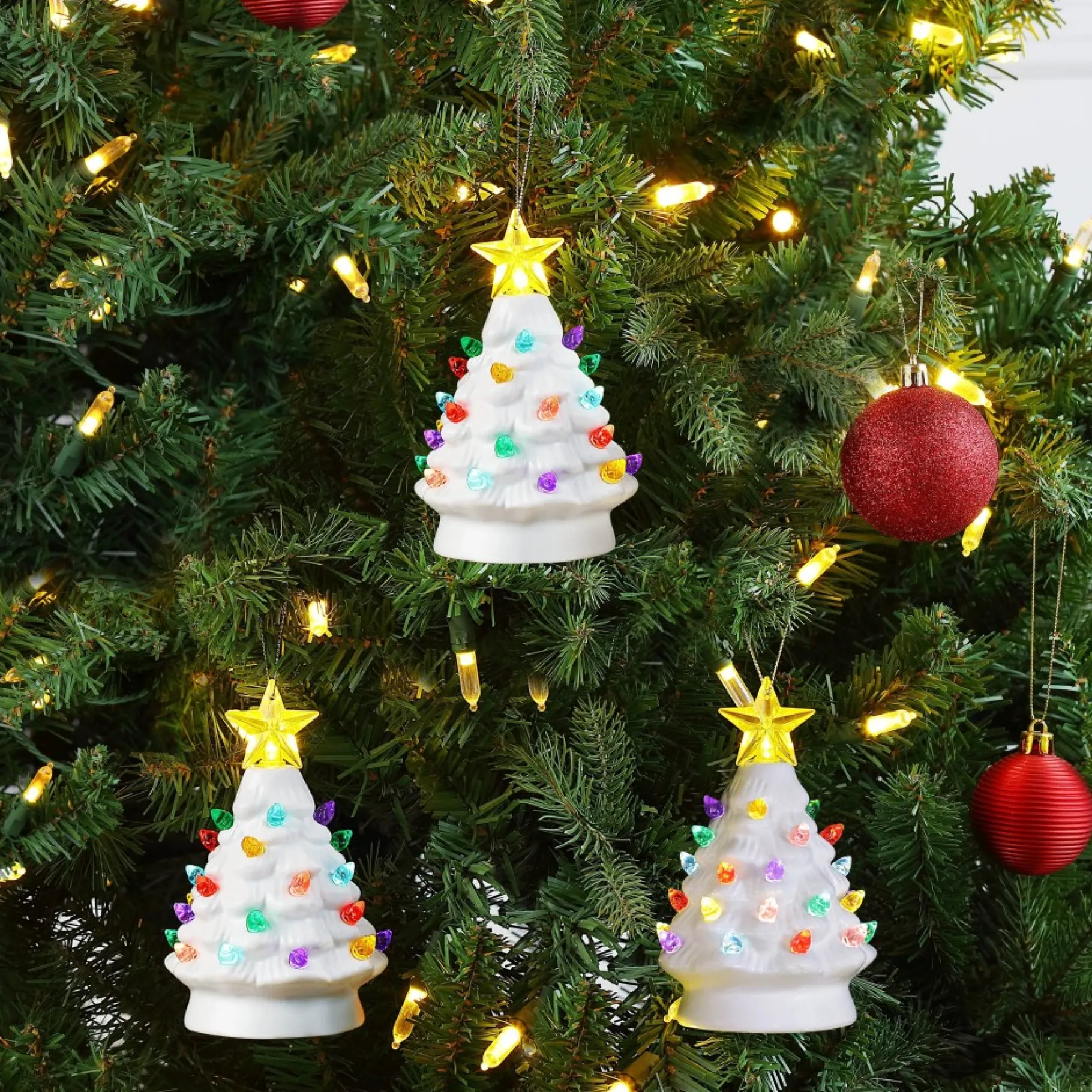 Best Set Of 3 Nostalgic Ceramic Tree Ornaments - White Ornaments